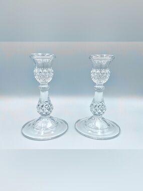 Pair of Vintage 80s Cristal d'Arques Longchamp Lead Crystal Candlestick Holders